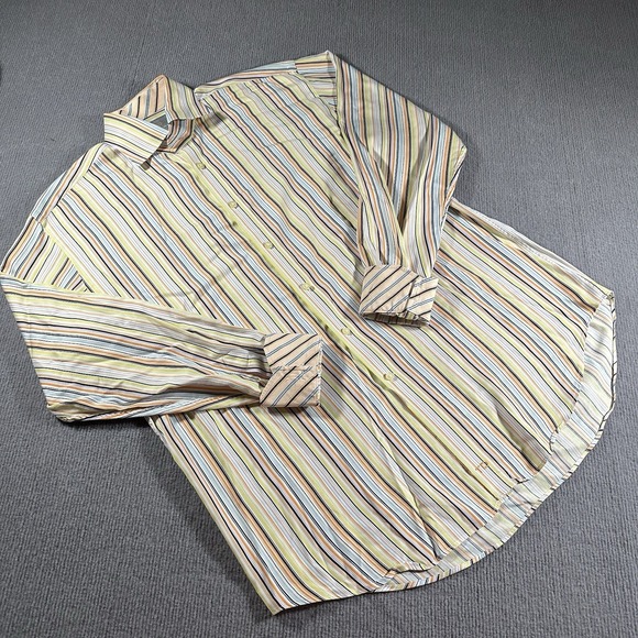 Thomas Dean Other - Thomas Dean Shirt Mens Large Orange Stripe Flip Cuff Long Sleeve‎ Button Up
